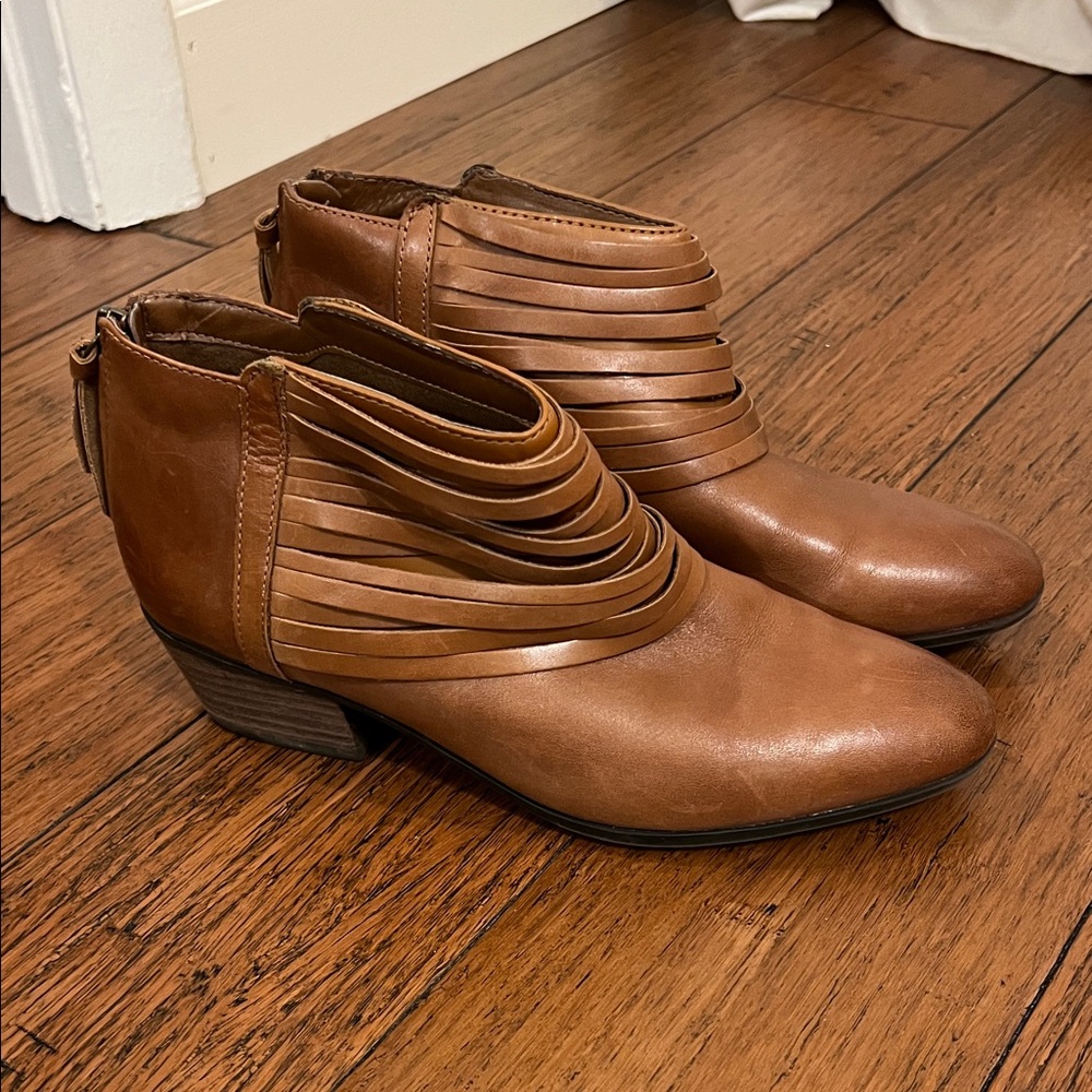 Clarks Tan Leather Strappy Ankle Boots